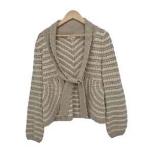 Anthropologie Sleeping On Snow Tie Front Cardigan Sweater Tan Gold Shimmer Small